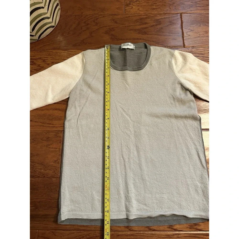 MaxMara Womens Colorblock Wool Knit Sweater Gray Cream Shrunken AS IS